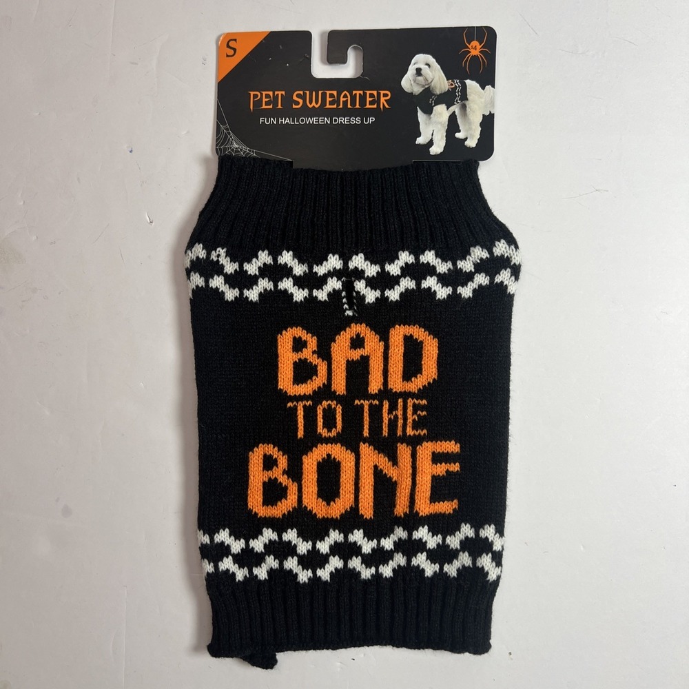 Halloween Dog/Cat Dress Up "Bad to the Bone" Pet Halloween Sweater Size Small